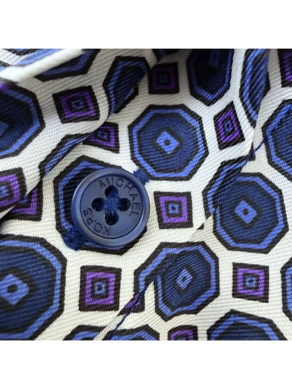MICHAEL Michael Kors Blouse Navy Blue Durie Border Print Medium Button Front